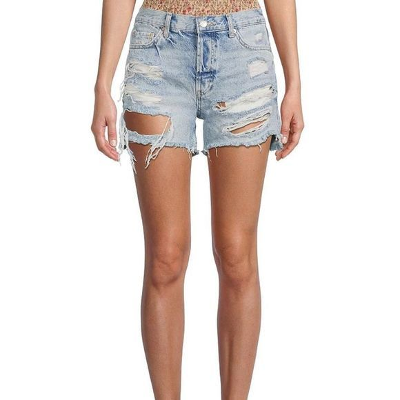 Free people destructed denim shirt‎